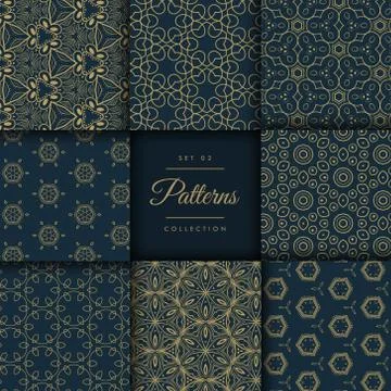 Abstract dark patterns pack in floral style in gold color Stock Illustration