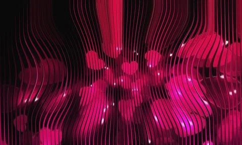 Abstract dark pink background with glowing heart shapes distorted through a.. Stock Illustration