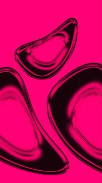 Abstract Dark Pink Chrome Liquid Metal Organic Shapes on Hot Pink Background Stock Illustration