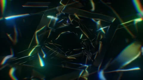 Abstract Dark Prism Tunnel Background With Faceted Glass Light Video stock 332297736