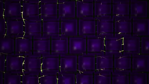 Abstract Dark Purple Cubes with Glowing Yellow Lines Background Animation. Stock Footage 334438526