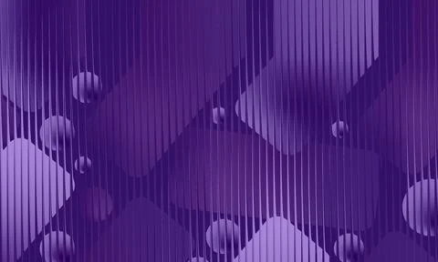 Abstract dark purple gradient background with vertical 3D lines, spheres, a.. Stock-Illustration