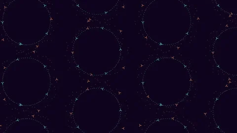 Abstract dark purple seamless circle pattern background with neon dotted rings Stockbeeldmateriaal 332106942