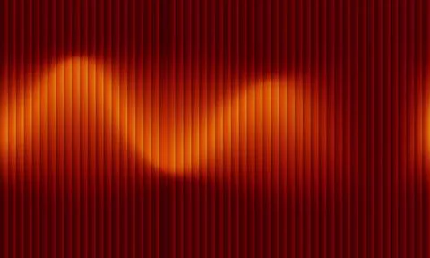 Abstract dark red background with 3D fluted vertical texture and glowing go.. 스톡 일러스트