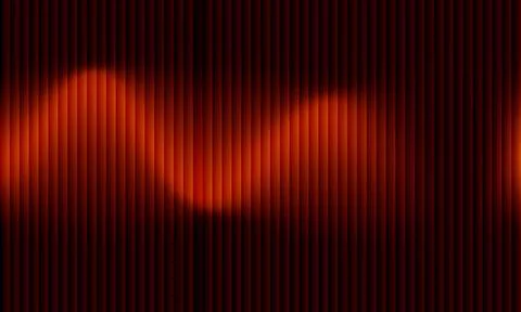 Abstract dark red background with 3D fluted vertical texture and glowing wa.. Stock-Illustration