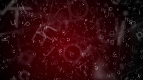 Abstract dark red background animation with flying letters. Motion design Stock Footage 277198105