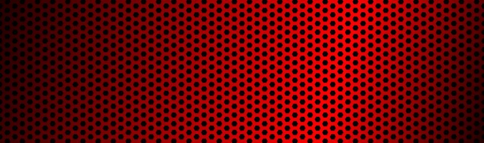 Abstract dark red geometric hexagonal mesh material header. Perforated metallic Stock Illustration