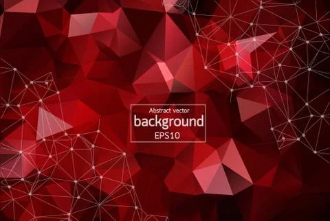 Abstract Dark Red Polygonal Space Background with Connecting Dots and Lines.  Stock Illustration