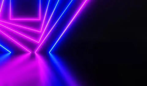 Abstract dark room with led light illumination 3d render. Nightclub stage Stock-Illustration