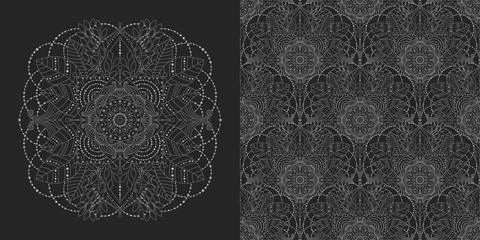 Abstract dark seamless pattern and mandala, oriental, asian motifs Stock Illustration