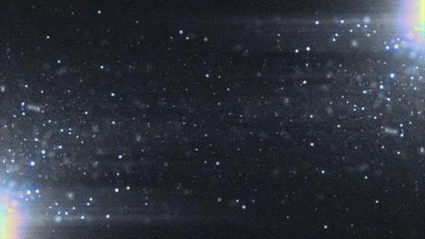 Abstract dark space background with glowing dust particles and light flares Stock Illustration