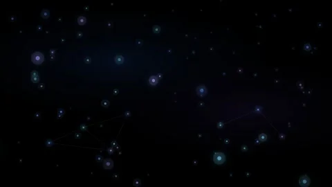 Abstract dark space graphic with glowing circular nodes and faint connected.. Stock-Footage 345097426