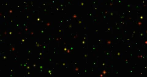 Abstract dark sparkling background with rainbow stars in a black sky Stock Illustration