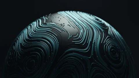 Abstract dark sphere with glowing turquoise flow simulation motion Stock Footage 327518367