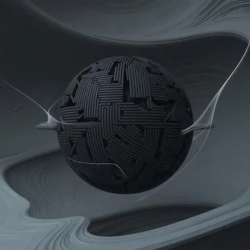Abstract dark sphere with intricate geometric patterns and flowing lines Ilustração Stock