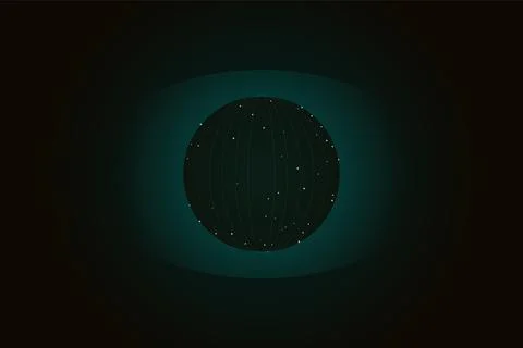 Abstract dark sphere with small lights on a teal-hued background for digita.. Ilustración de archivo