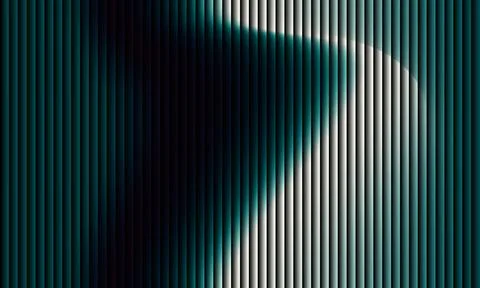Abstract dark teal background with vertical stripes and glowing white wavy .. 库存插图