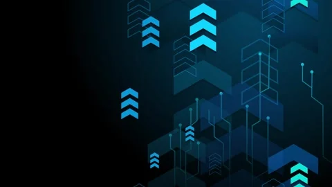Abstract dark tech background with upward arrows and geometric hexagonal ci.. Stock Footage 334750513