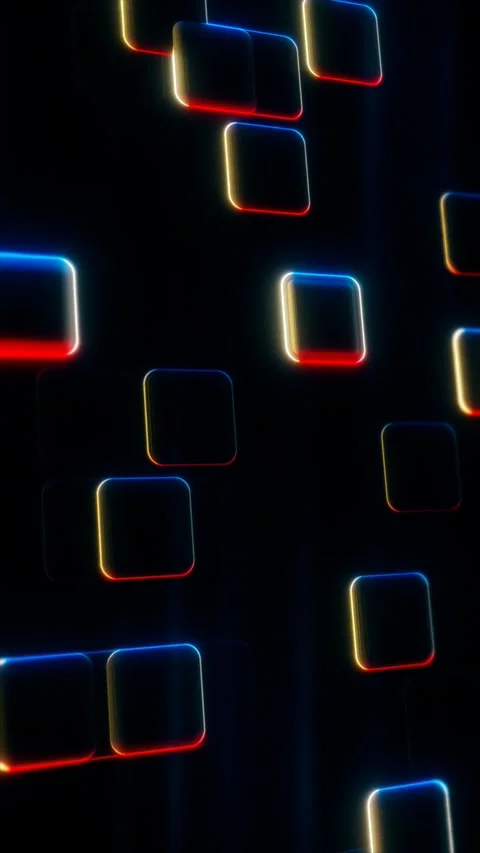 Abstract dark tech grid with neon square tiles Stock Footage 339432391