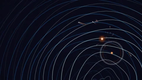 Abstract Dark Topographic Waves with Glowing Orange Orb 動画素材 332126518