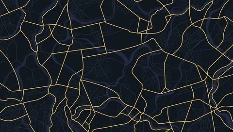 Abstract dark urban map background with golden street network lines. Vector. Stock Illustration