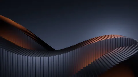 Abstract Dark Wavy Geometric Blocks with Orange Glow Loop Stock Footage 329180657