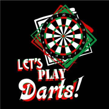 Abstract darts target with text lets play darts in vintage style on black bac Stock Illustration
