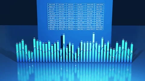 Abstract dashboard with statistics, infographics, columns and graphs, ticker Stock Footage 142991653