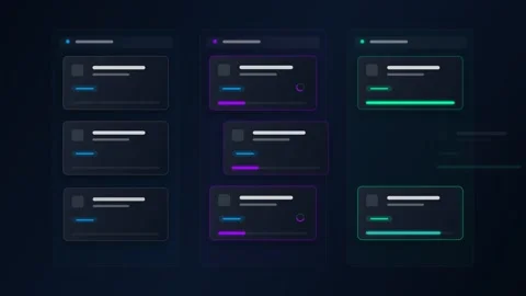 Abstract Dashboard UI Animation with Glowing Neon Elements and Data Cards Vídeos de archivo 344353252