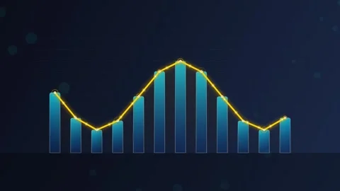 Abstract Data Chart with Glowing Line Graph and Bars on Dark Background Stock Footage 346661486