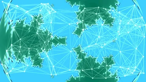 Abstract data connection mesh with bioluminescent cellular elements on aqua.. Stock Footage 335521158