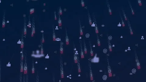 Abstract data display animating on dark blue grid showing cascading code streams Stock Footage 309284580