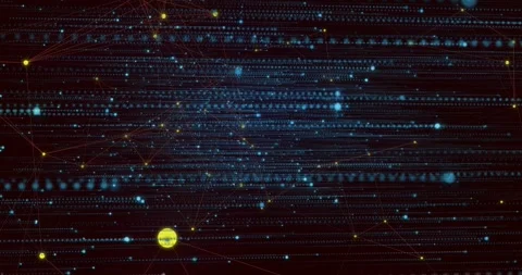 Abstract data field responding to blue glows pulsing, forming clusters and Stock Footage 329551422