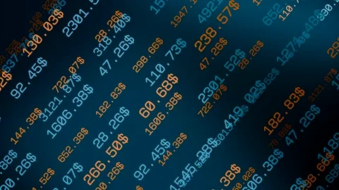 Abstract data, financial figures, prices, stock market data. Video stock 309796982