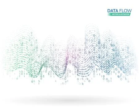 Abstract data flow background with binary code. Dynamic waves technology conc Stock Illustration
