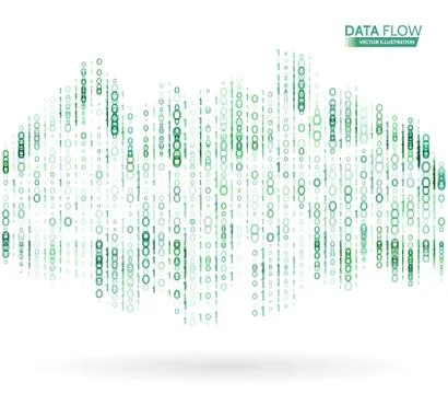 Abstract data flow background with binary code. Dynamic waves technology conc Stock Illustration