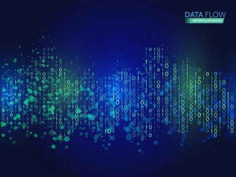 Abstract data flow background with binary code. Dynamic waves technology conc Stock Illustration