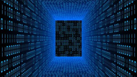 Abstract data flow background - blue glowing room with walls of binary code Stock Illustration