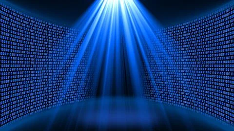 Abstract data flow background - bright blue shining light beam in a cone Stock Illustration