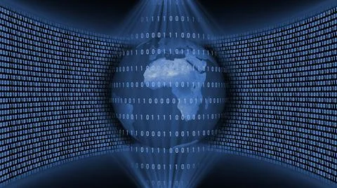 Abstract data flow background - earth globe behind lines of binary code Stock Illustration