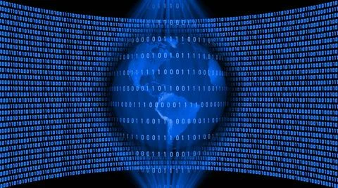 Abstract data flow background - earth globe behind lines of binary code 스톡 일러스트