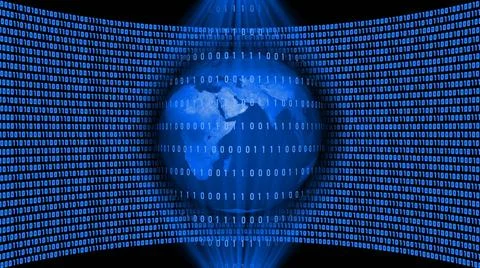 Abstract data flow background - earth globe behind lines of binary code Stock Illustration