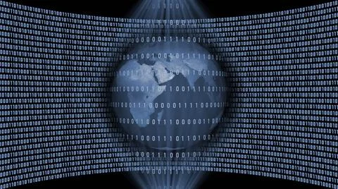 Abstract data flow background - earth globe behind lines of binary code Stock Illustration