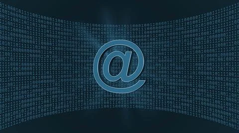 Abstract data flow background - at sign in front of a virtual studio wall Illustrazione stock