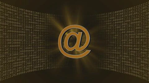 Abstract data flow background - at sign with blurred light effects in front 库存插图