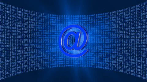 Abstract data flow background - at sign with blurred light effects in front Illustrazione stock