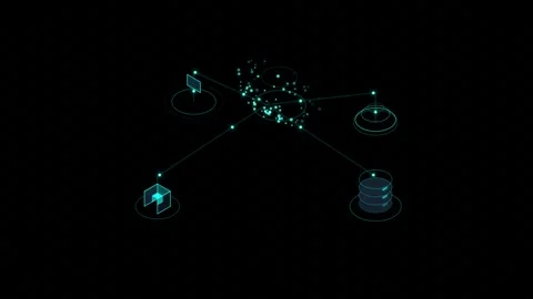 Abstract data flow connecting decentralized nodes in global network on futu.. Stock Footage 346280517