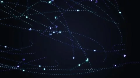 Abstract data flow with glowing particles and dashed lines on dark blue bac.. Stock-Footage 346452943