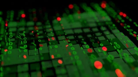 Abstract Data Flow, Green and Red Code, Technological Background, Cyber Security Stock Footage 305585077