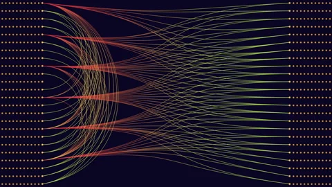 Abstract data flow lines connecting nodes, network visualization background Video stock 330068340